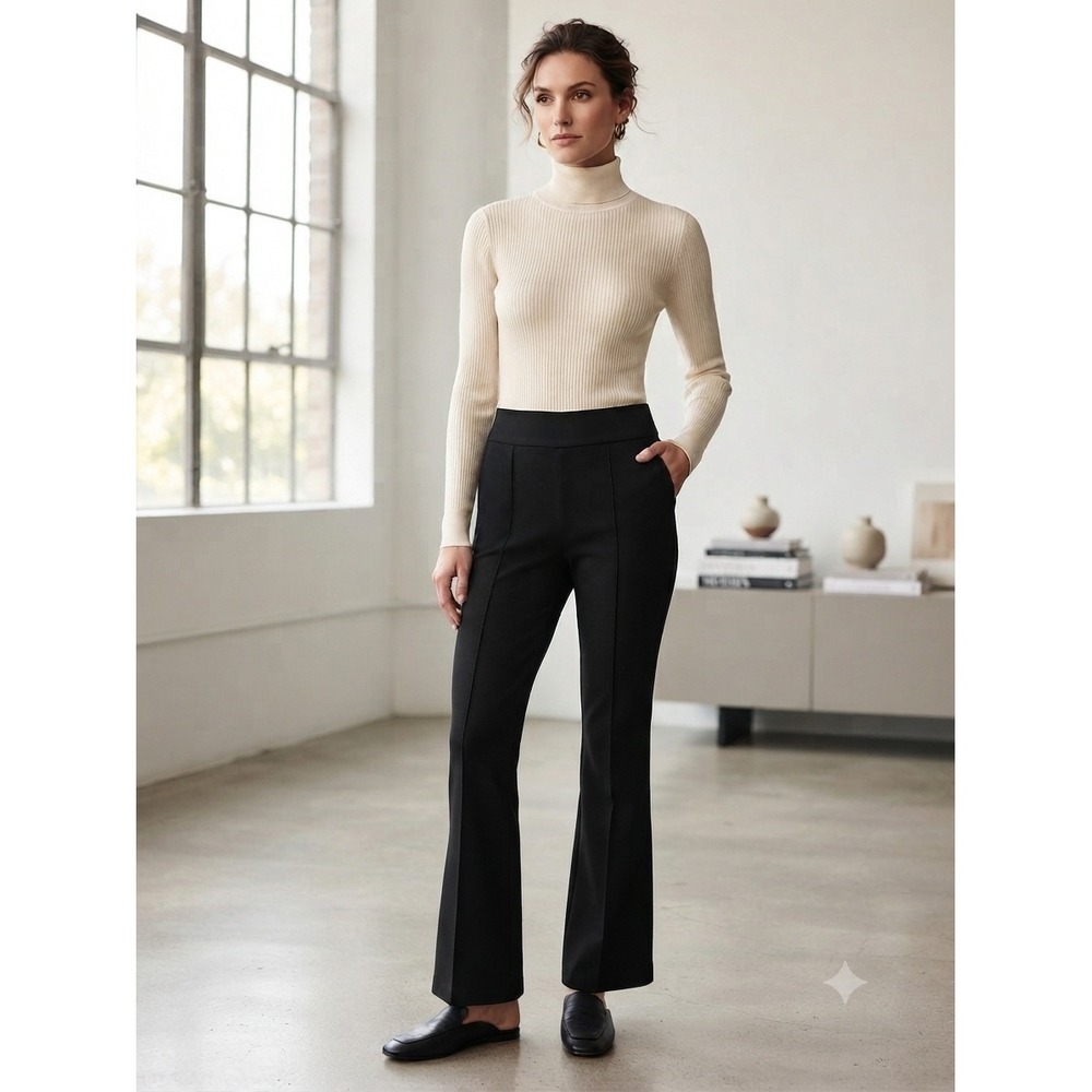 Spanx The Perfect Pant Slim Straight Flare Black Ponte Knit Trousers S